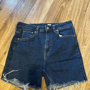 H&M Dark Blue Jean Shorts with Frayed Hem